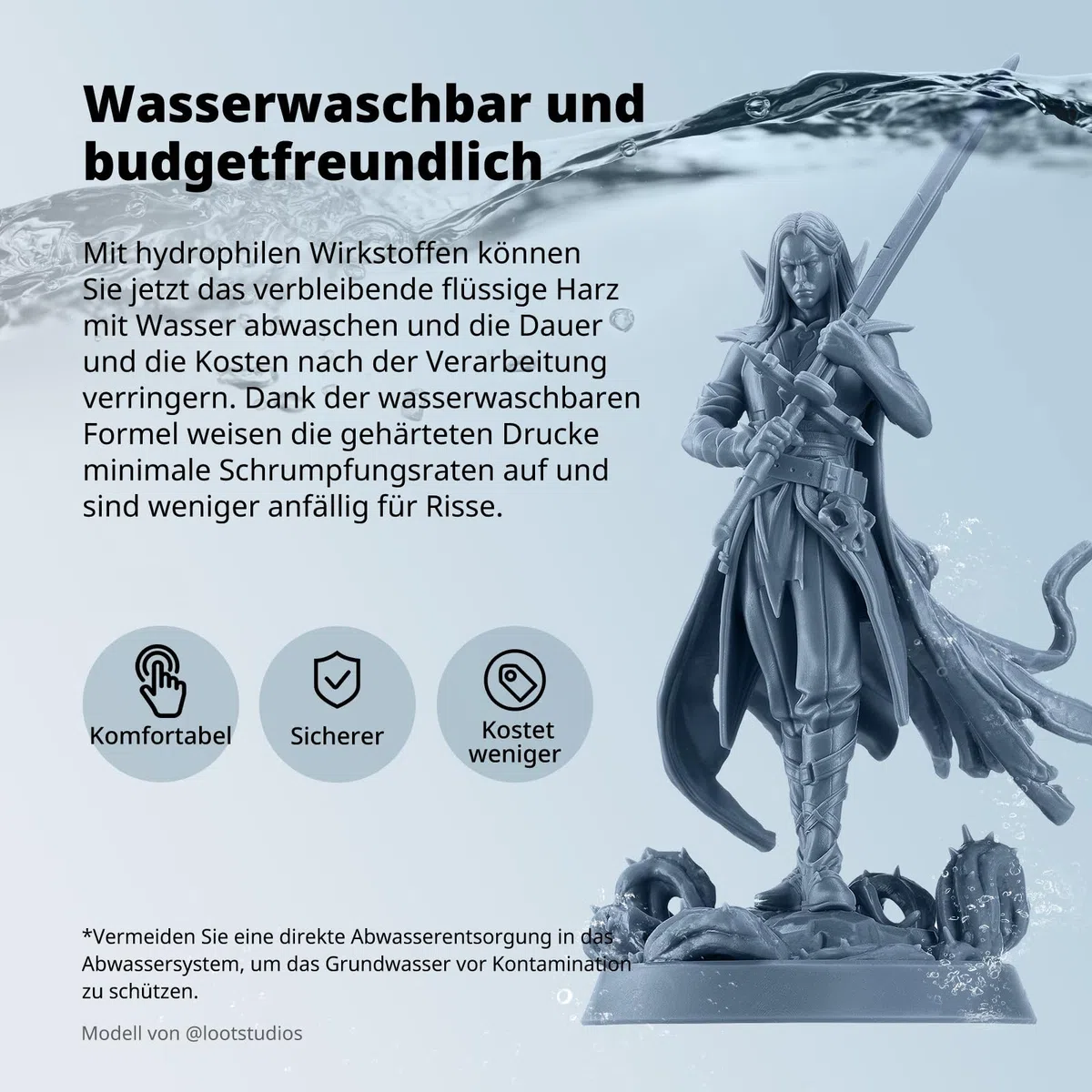 ANYCUBIC Wasser Waschbares ABS-Like Resin 3.0, 3D Drucker Resin mit Hohe Festigkeit und Zähigkeit, Geruchsarm, Hochpräzises 405nm UV-härtendes Harz für alle Harz 3D Drucker, Grau 1000g