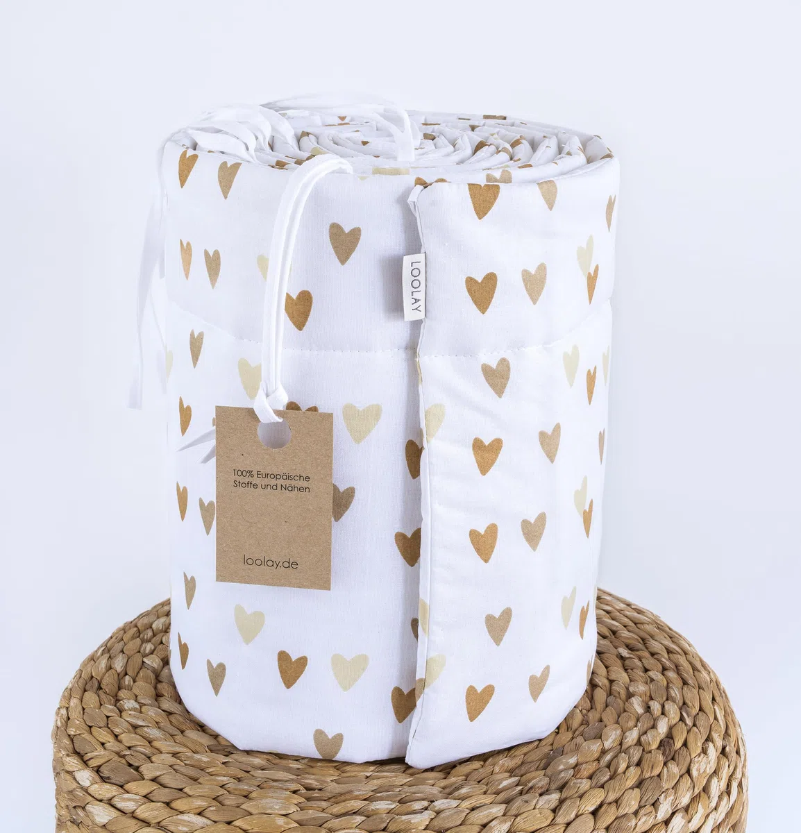 LOOLAY BEIGE BRAUN Herz Herzchen 420, 360, 210, 180 x 30 cm für 140 x 70 oder 120 x 60 cm Baumwolle Netzstoff Handmade - PASST NUR ZU DEN ANGEGEBENEN GRÖSSEN ! (360 cm)