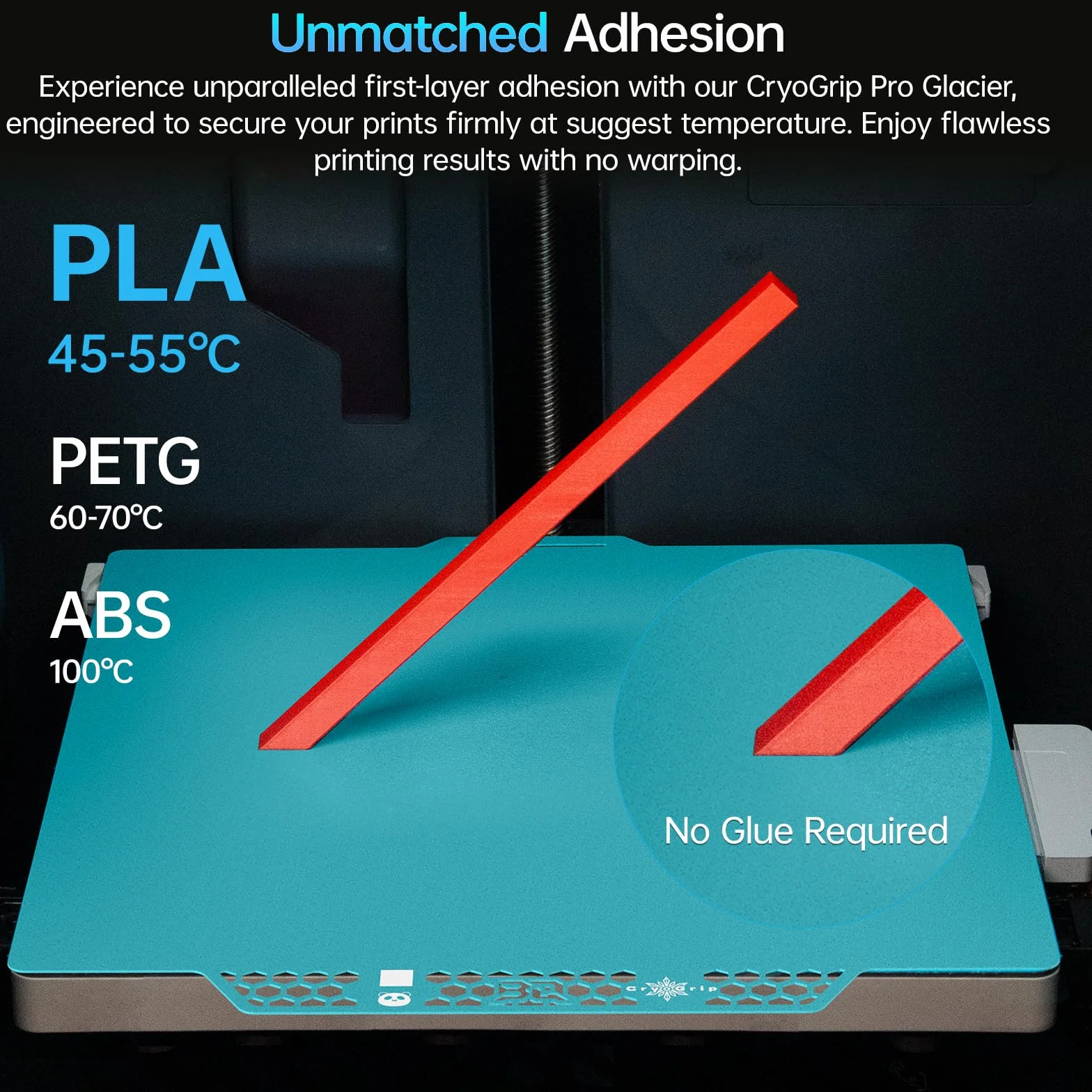BIQU CryoGrip Pro Glacier-Original Panda Build Plate for Bambu-Lab P2S P1S P1P X2D X1C X1E A1 3D Printers, Double-Sided Fine Textured Spring Steel Sheet, Firm Adhesion, 257x257mm, 1 Piece