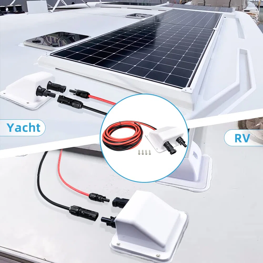 ABS Doppelt Solar Kabeleinführung Gehäuse mit 10ft 10AWGweichem Kupferkabel, UV-Beständigkeit Dual-Kabeleinführungsgehäuse für RV, Boot, Wohnmobil (10FT 10AWG)