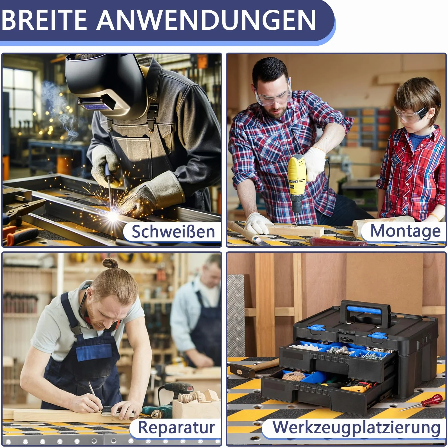2 in 1 Stabil Arbeitsplattform + Mobiler Schweißtisch mit Antirutsch Klebestreifen, 160 * 36 cm Klappbare Arbeitsbühne Gerüst Werkbank Verzinkte mit Höhenverstellbar, 500 kg Belastbarkeit