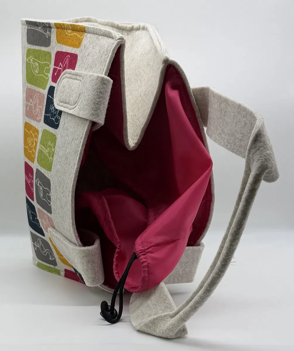 Jemako Filztasche beige/bunt mit Abdeckung in pink Gr. M - 36x29x20cm -