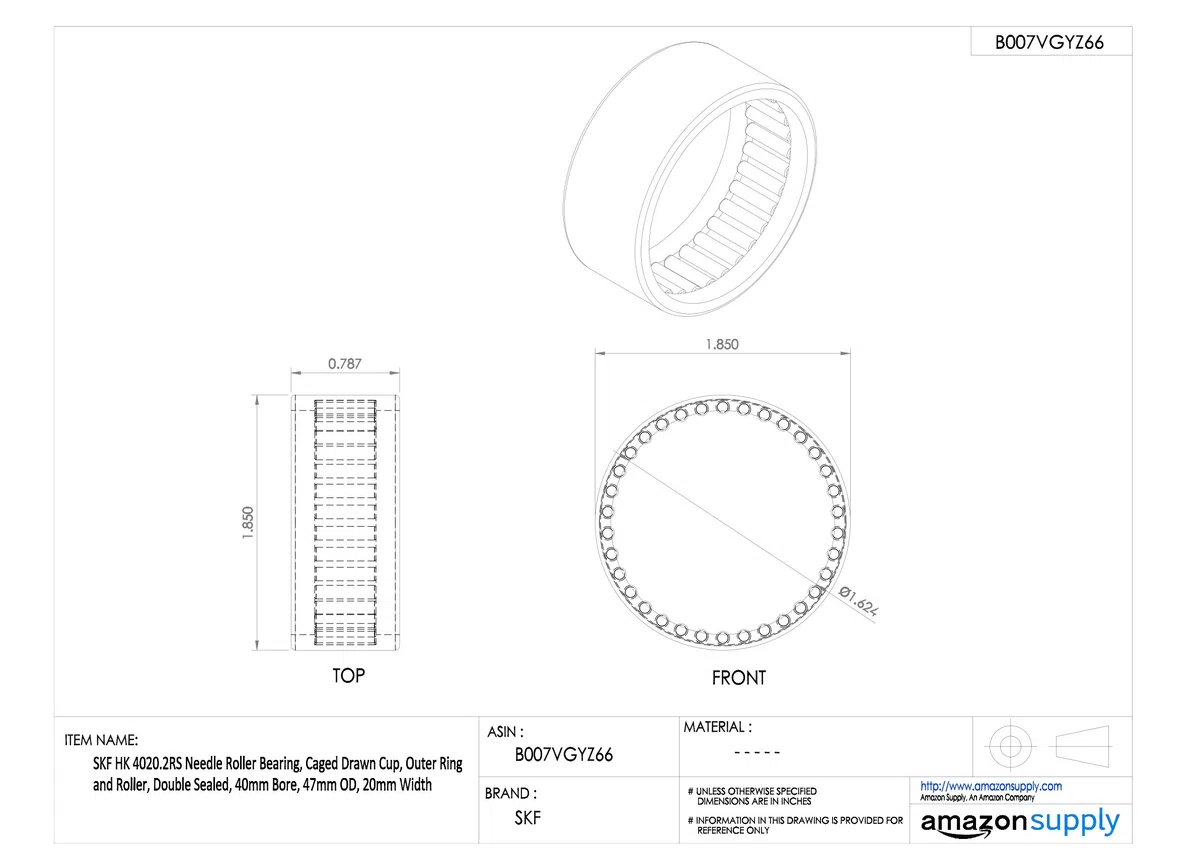 SKF HK 4020.2RS Radialrollenlager, 40.000 ID, Lager, Stahl