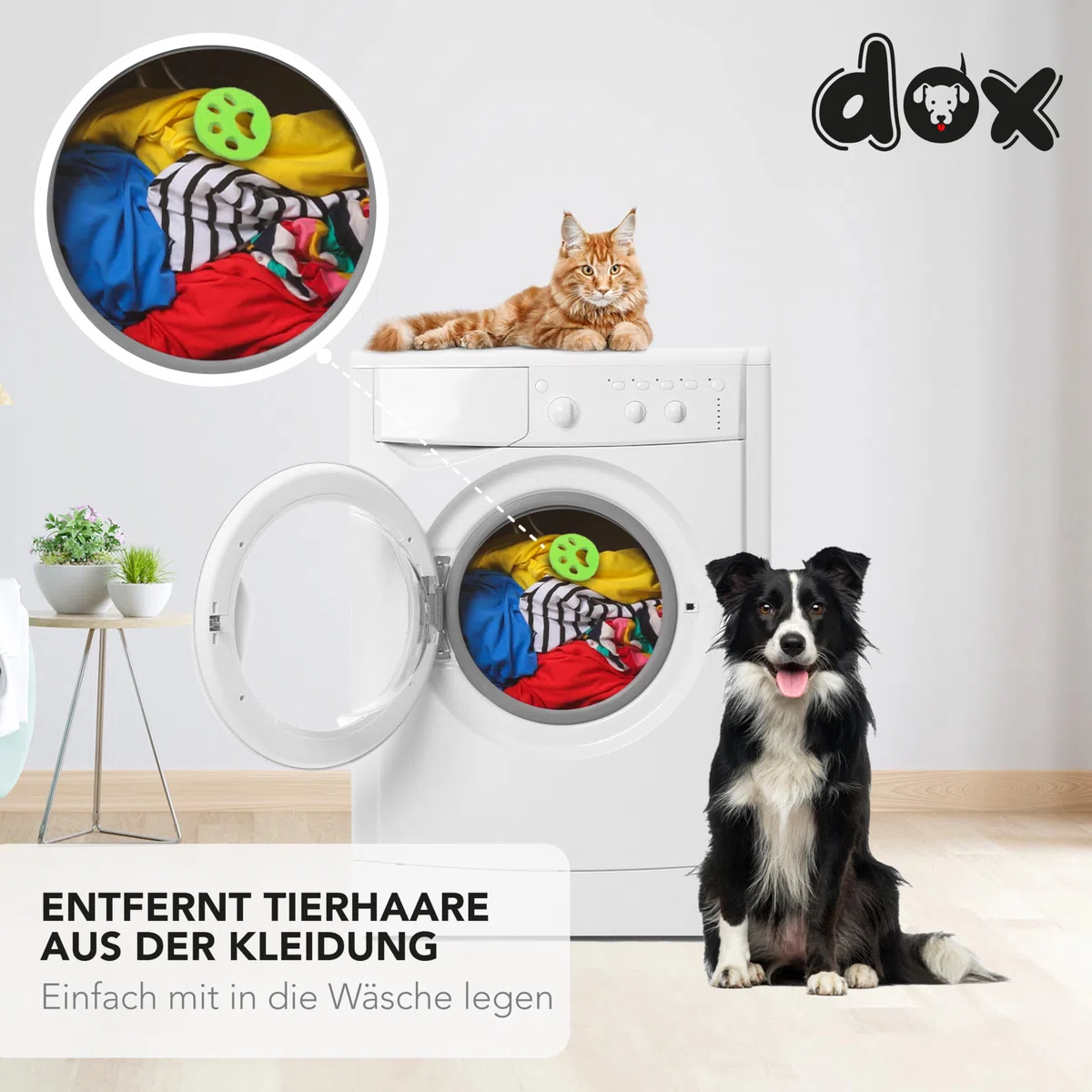 DDOXX Tierhaarentferner für Waschmaschine (Packung mit 2) - Grün - entfernt Fell in Trockner und Waschmaschine, Katzenhaarentferner und Hundehaarentferner für Flusensiebe, umweltfreundlich