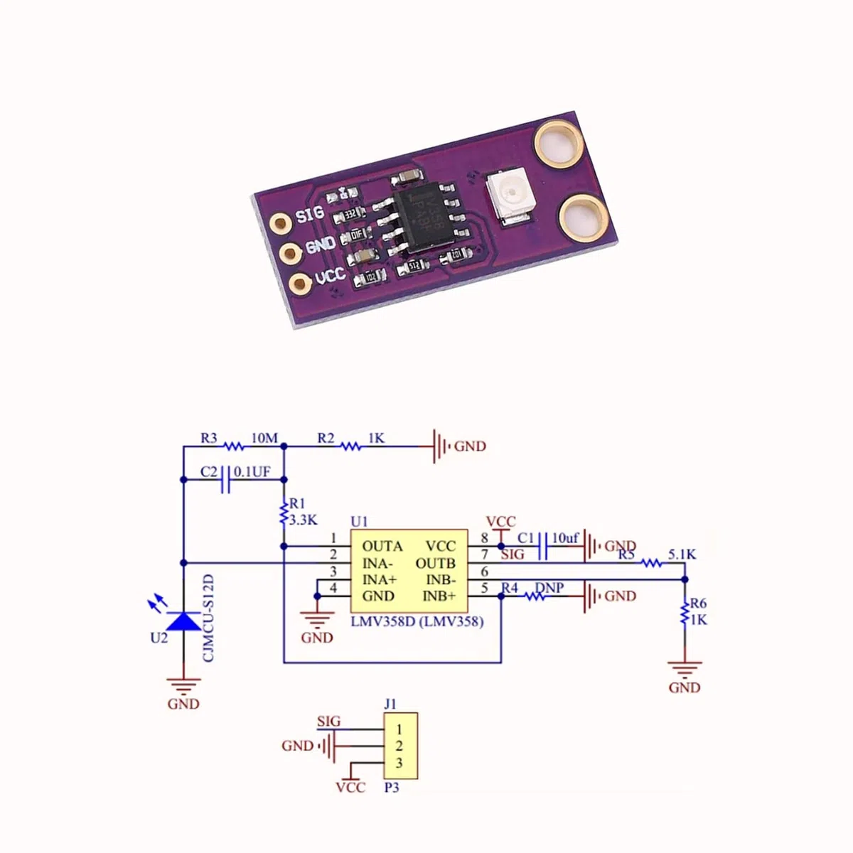 GUVA-S12SD UV-Detektor-SensorModul für ultraviolettes Licht,mit analogem Ausgang,240nm-370nm 130 Grad Großwinkelerkennung,hohe Empfindlichkeit.