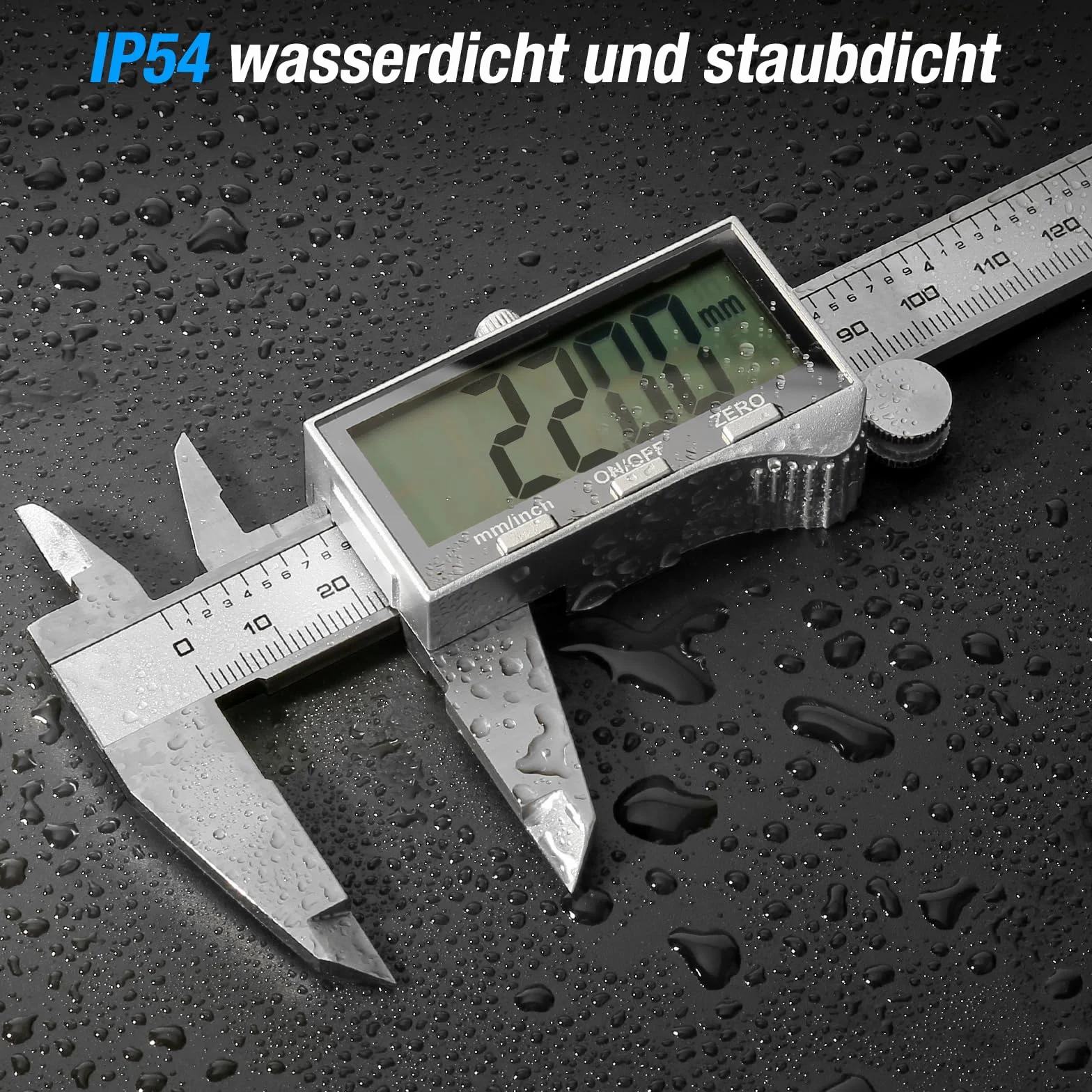 Ueznirn Messschieber Digital mit Großem LCD-Bildschirm, Schieblehre Digital mit Spritzwasserschutz und Staubschutz, Messschieber mit Ersatzbatterie und Aufbewahrungsbox (Silbrig)