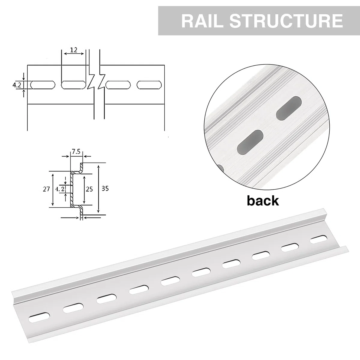 3 Stk Aluminium DIN Schiene, DIN-Hutschiene Tragschiene, für die Installation im Verteilerschrank im Schaltschrank (3,5 cm Breit, 20 cm Lang, 0,75 cm Hoch)