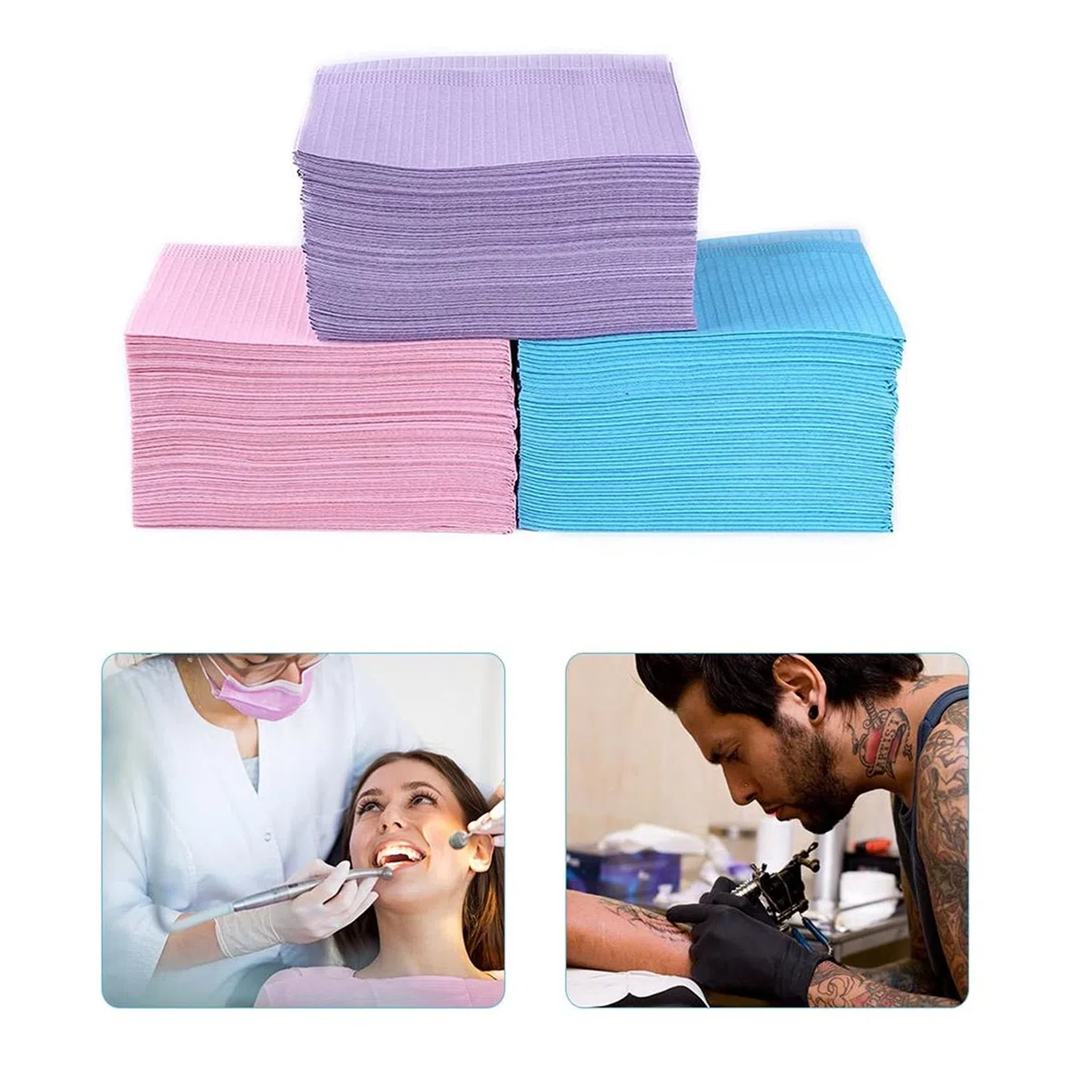 PJRYC 125 Stück Zahn-Lätzchen, 33 x 45,7 cm, 3-lagig, Einweg-Lätzchen, wasserdicht, für Patienten, wasserdicht, Tattoo-Lätzchen, Zahnbauch(Blau)