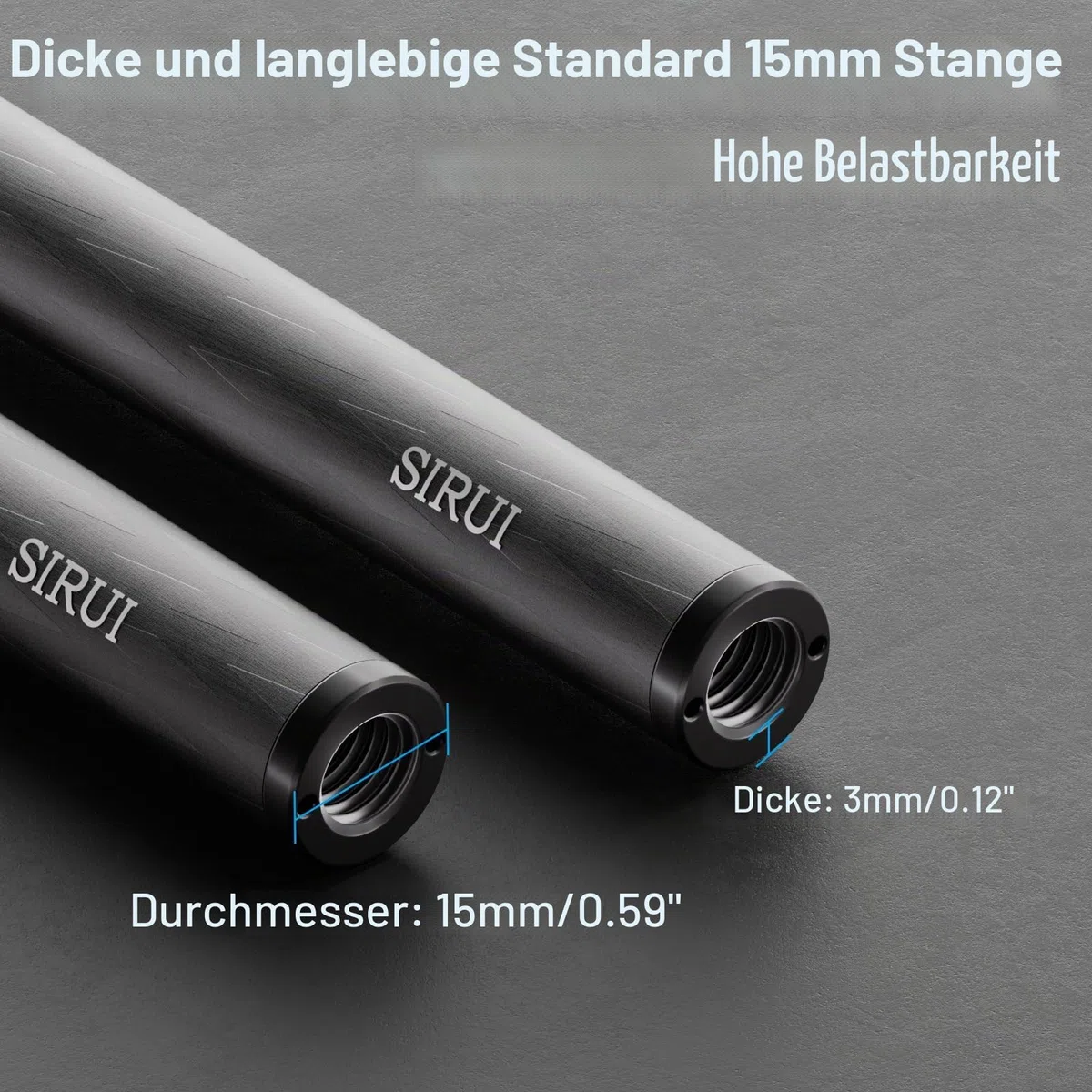 SIRUI 15mm Rod Kohlefaser Stange, universelle 20cm Kameraschienenstangen für 15mm Stangenschienen-Stützsystem, Follow Focus, AM-CR200, 2 Stück