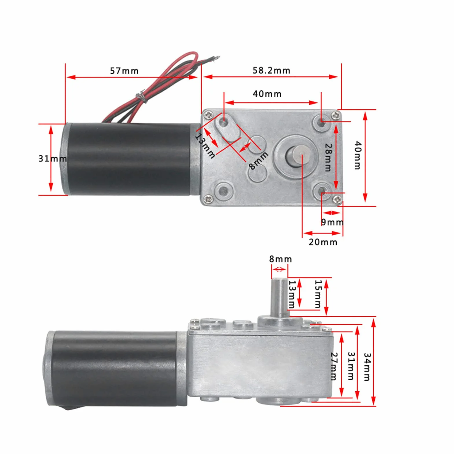 Pissente DC Getriebemotor, 12V, 8mm Welle, 12 U/min, Reversibel, Hoher Drehmoment