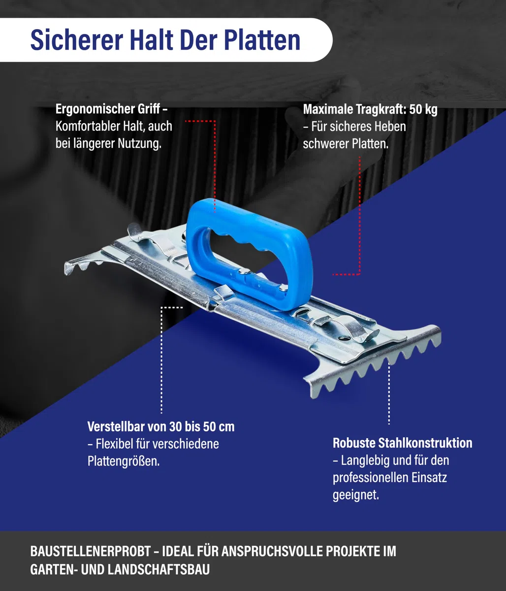 Karl Dahm Plattenkuli I Plattenheber für Platten von 30 bis 50cm I Praktischer Gehwegplatten Heber I Plattenheber Terrassenplatten I Hebehilfe – 10751