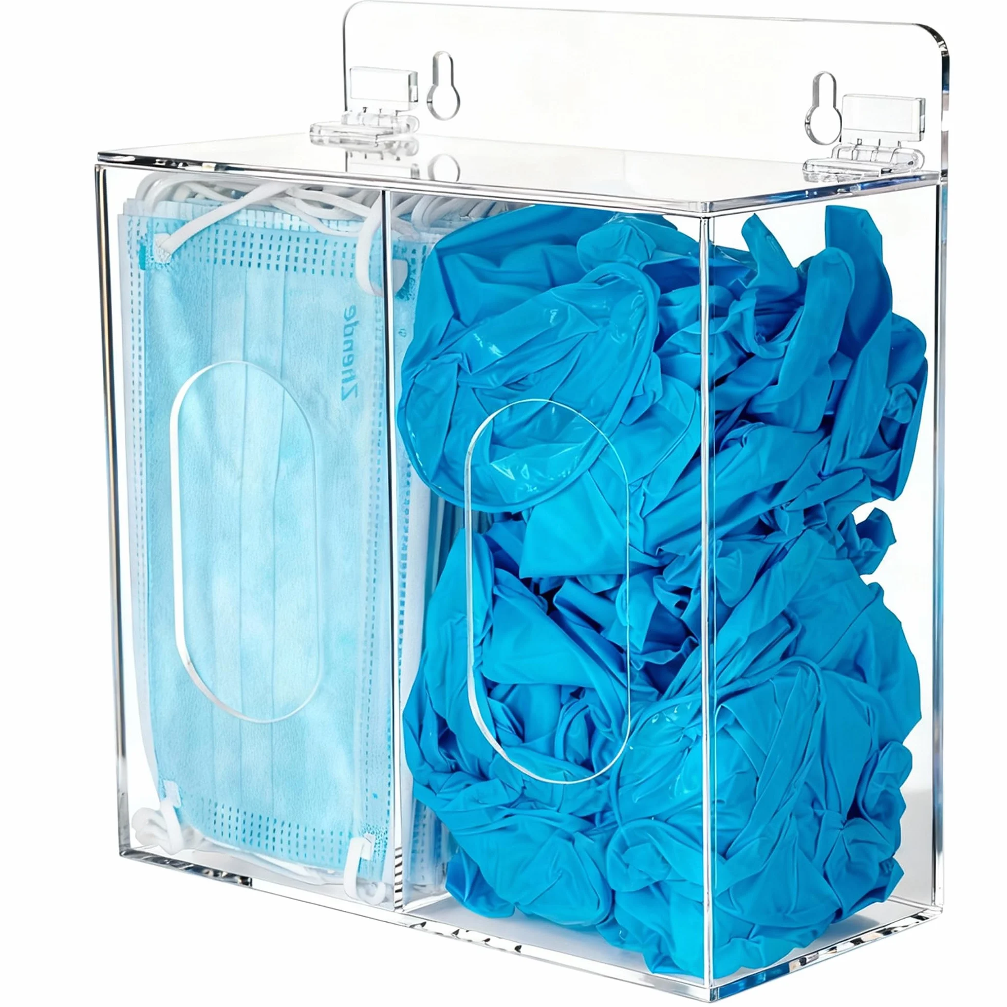 SEANADO Spender für Gesichtsmasken, Acryl, Handschuhehalter, Hygienestation mit Deckel für Einweg-Emesisbeutel, Schuhüberzug und Haarnetz, Wandhalterungslöcher oder Tischhalter (transparent)