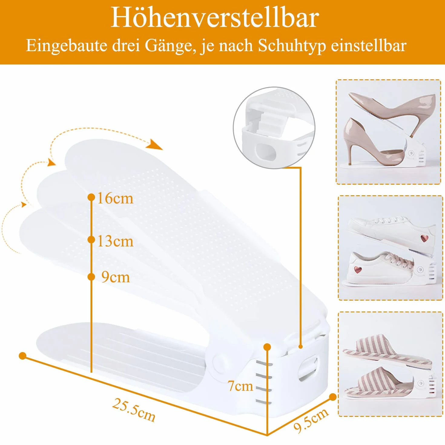 NAIZY Verstellbar Schuhregale 20er Schuhstapler 3 Höhenverstellbar Schuhorganizer Kunststoff Schuhaufbewahrung Set Platzsparend, Weiß