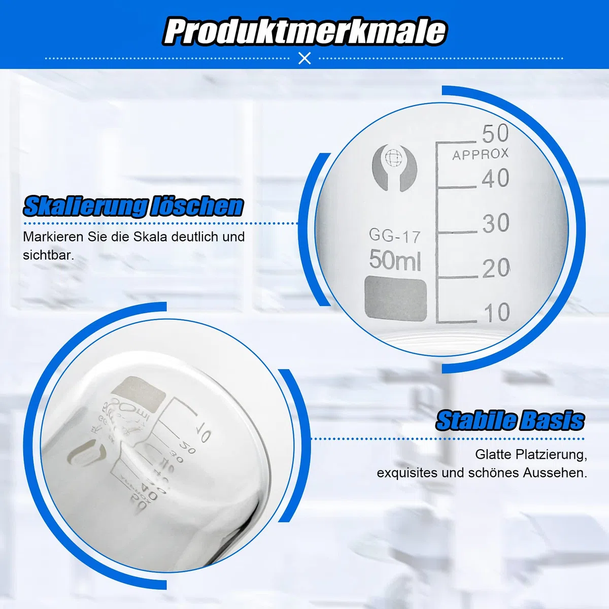 Episkey Becher Laborglas Messbecher 500 ml 250 ml 100 ml 50 ml 25 ml 5 ml Borosilikatglas, 4 Stück 1 ml Glas-Tropfpipette und Aufbewahrungsröhrchen, 1 Stück Becherpinsel (6)