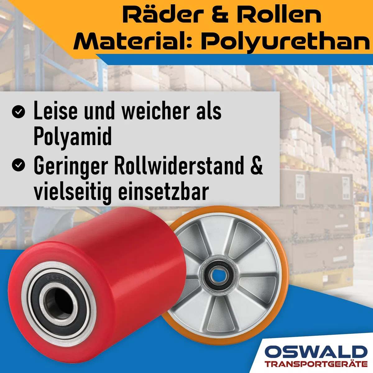 Hubwagen Rad Polyurethan 180 x 50/50 mm, Achse 20 mm - Ersatzrad inkl. Kugellager