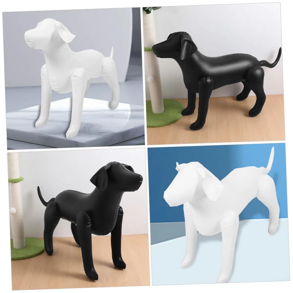 2 Stück Hunde Schaufensterpuppen aus Flexiblem PVC Aufblasbare Haustier Mannequins in Schwarz und Weiß für Bekleidungsausstellung