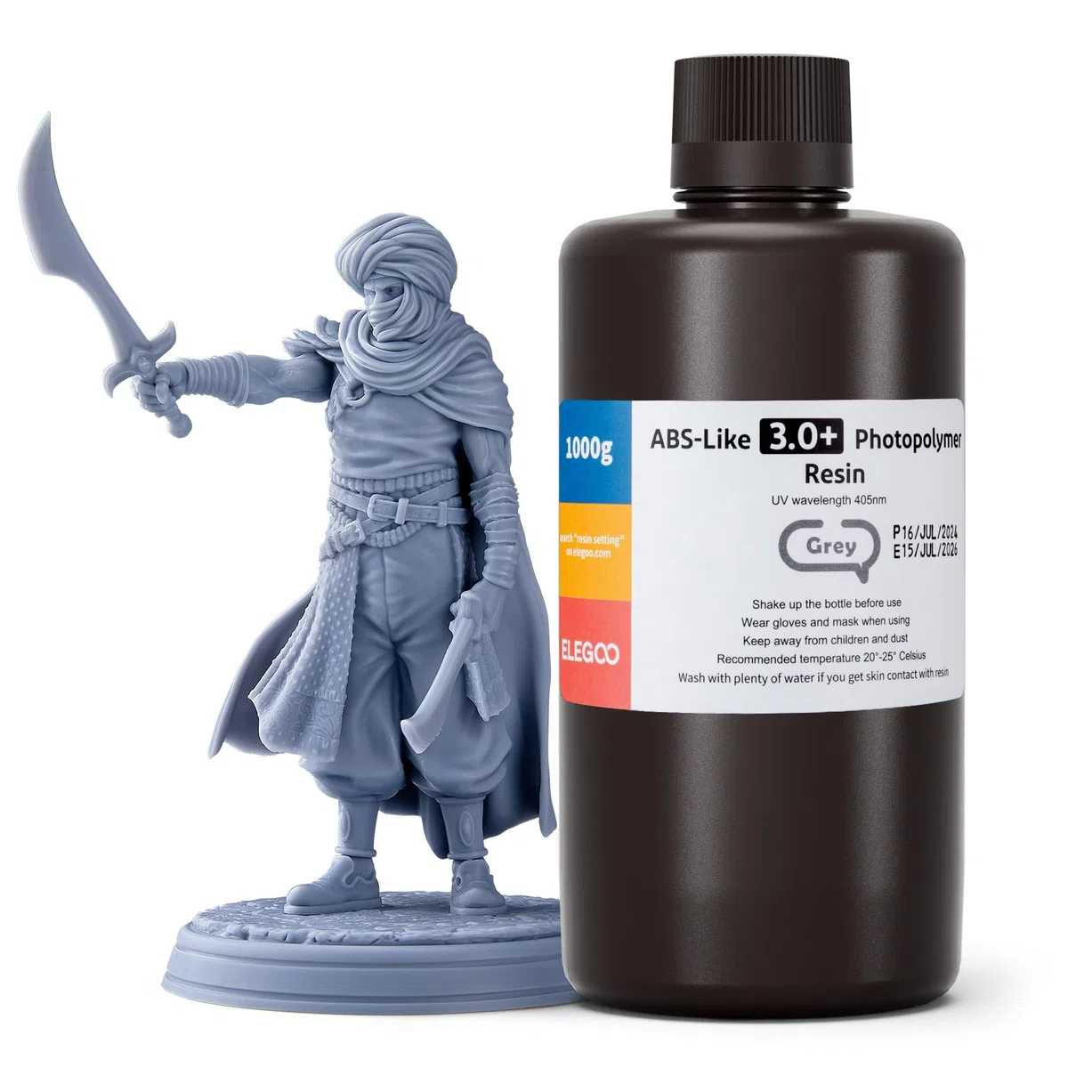 ELEGOO ABS-Like 3.0 Plus 3D Drucker Resin Grau 1000g, Hohe Hitzebeständigkeit 3D-Drucker Harz, Niedrigere Viskosität und Schrumpfung, 405nm LCD-UV-Aushärtung für MSLA/LCD/DLP 3D-Drucker