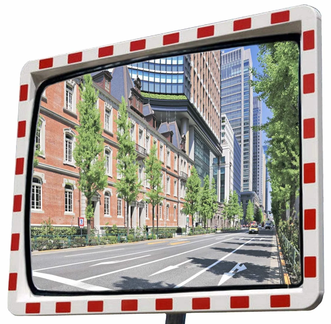 professioneller Verkehrsspiegel mit Reflektoren Konvexspiegel Sicherheitsspiegel Beobachtungsspiegel 40x60 cm Top Sicht mit Dichtung wetterfest Einfahrt Ausfahrt Strasse Garage