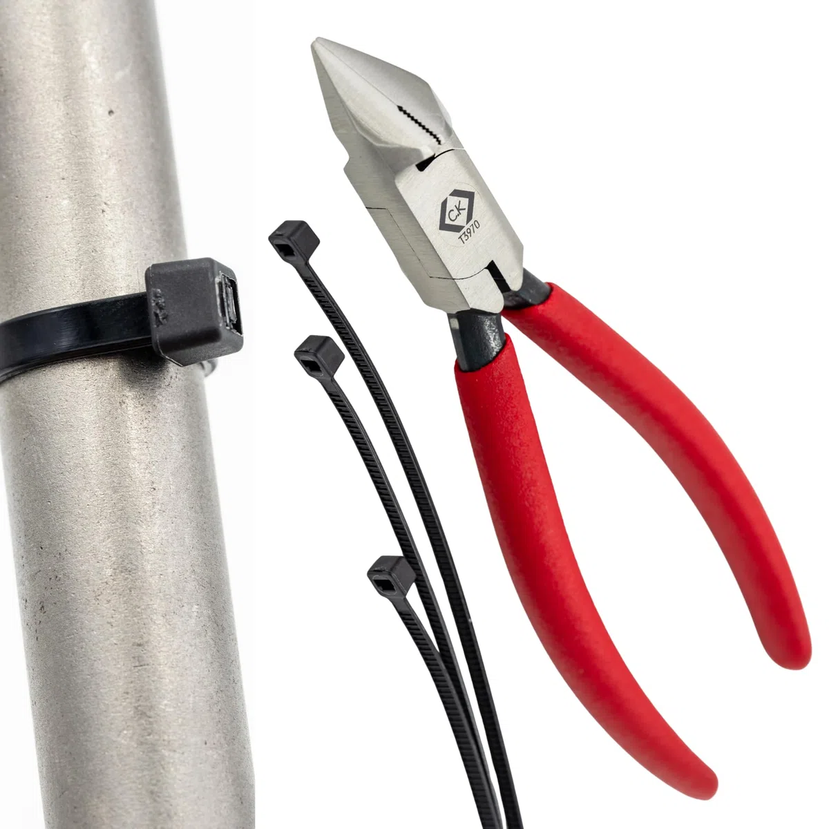 C.K Schneider für die Kabelbinderinstallation, Spann- und Flachschneider für Kunststoffkabelbinder, Patentierter Griff, für Professionelle Elektriker, Kabelbinder-Installationsschneider, CK T3970