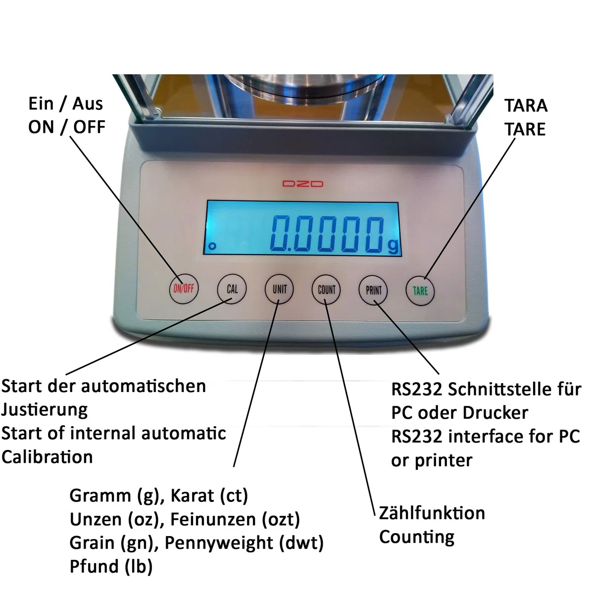 DZD DJ-BF 0,0001g Analysewaagen mit automatischer Justierung, Modelle von max. 100g bis 300g (DJ224BF (220g/,0001g))