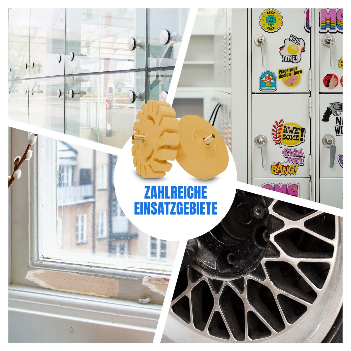 FACELIFT Folienradierer Set - ⌀ 90 mm Aufkleber Entferner + ⌀ 100 mm Lamellenradierer – Extra ProReach Adapter + Schutzring + Mikrofasertuch - Ideal um Klebereste zu entfernen