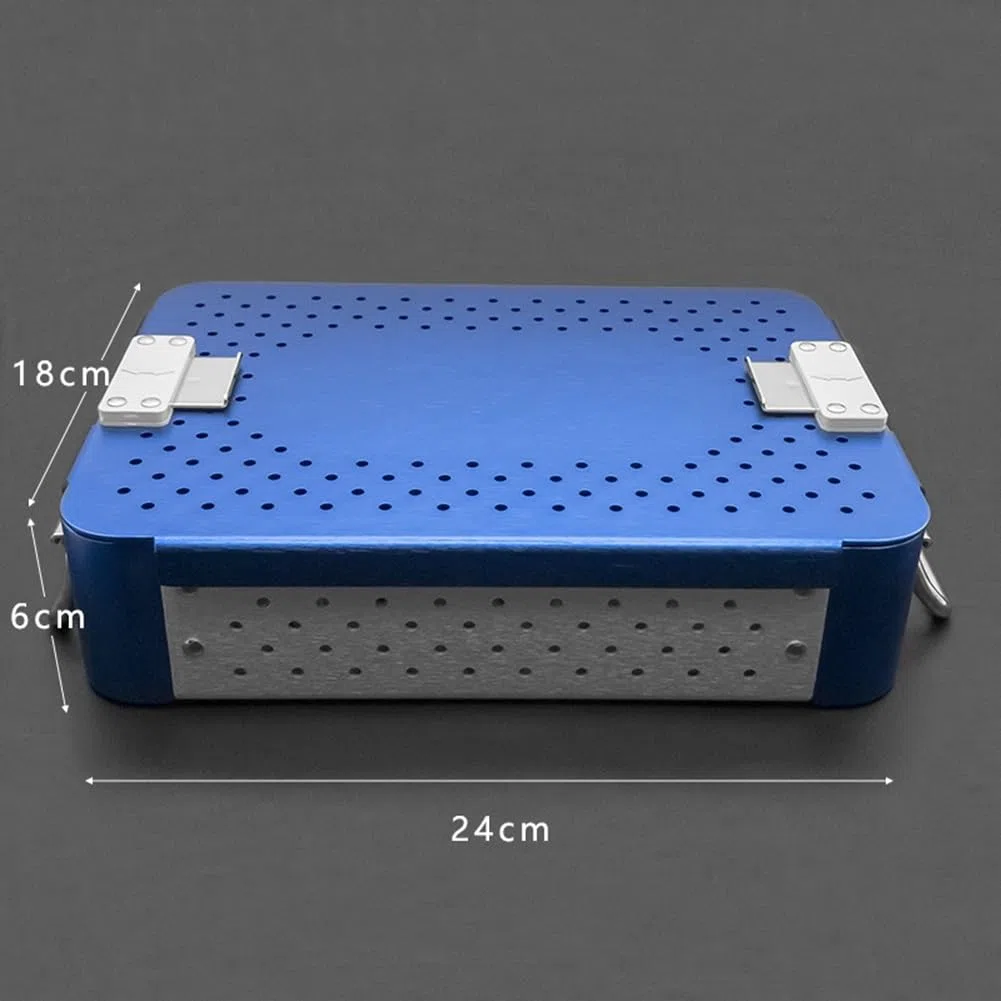 Medizinische Instrumentenbox aus Aluminiumlegierung, Desinfektionsbox für medizinische Instrumente, Sterilisationstablett für orthopädische Instrumente, 24 x 18 x 6 cm