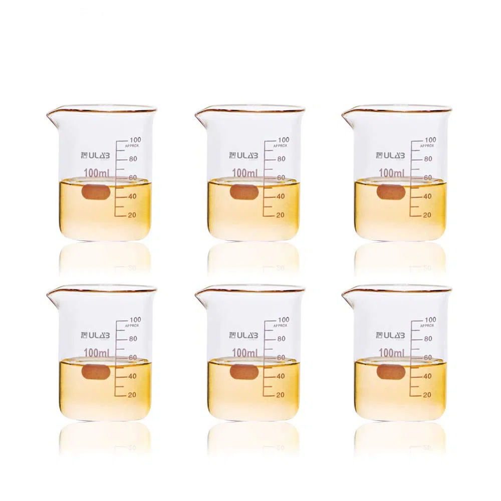ULAB Scientific Glasbecher-Set, Vol. 100 ml, 3,3 Borosilikatgriffin, Niedrige Form mit Aufgedruckter Graduierung, 6er-Pack, UBG1014