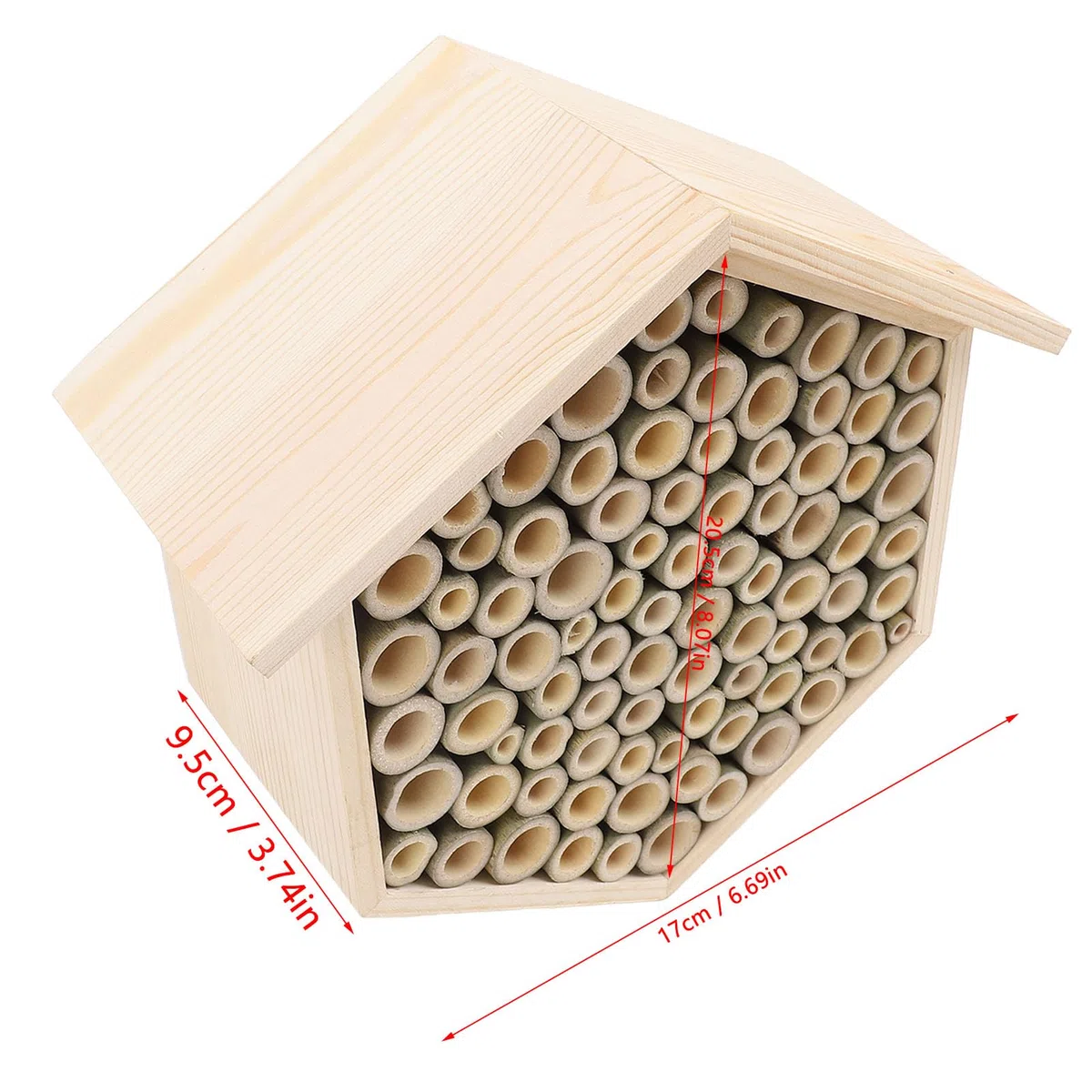 Topyond Hexagonal Bee House, handgefertigtes Holzbienenhotel für Garten, zieht Bestäuber, Mason Bee House mit Röhren, Outdoor Bee Hotel für Garten, Bienenbox für Mason Bees an