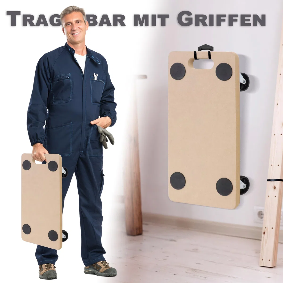 Transportroller 2X Rollbrett aus MDF, Möbelroller Transporthilfe bis zu 200 kg Traglast – 580x290x108 mm
