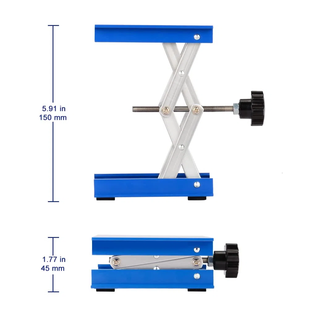 Labasics Labor Jack, 100x100 mm eloxierte Aluminium Unterstützung Jack Lift Tisch Top Deck Schere Stand Plattform mit 5 KG Stützgewicht, 45 bis 140 mm Hubbereich