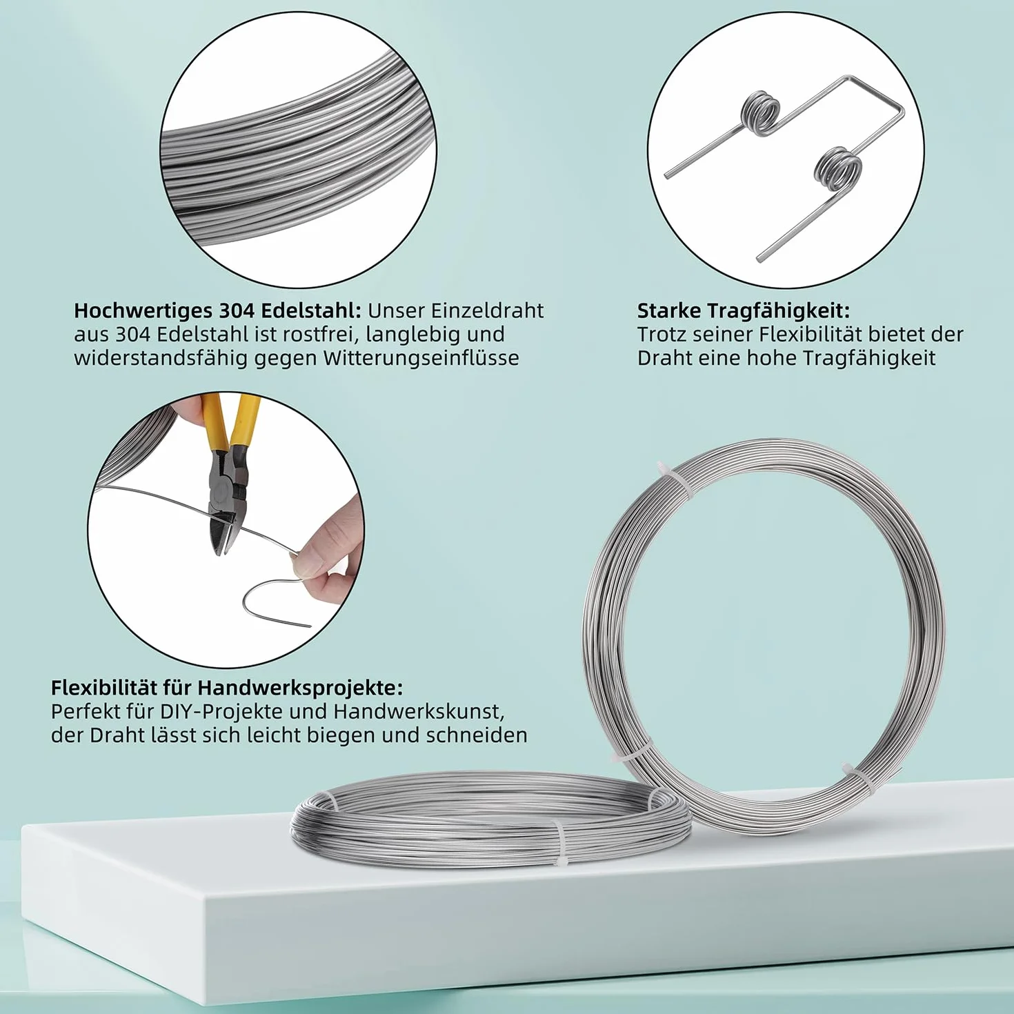304 Edelstahldraht 25 Meter, Ø 2 mm Silber Basteldraht, Harter Draht, Gerader Draht, Modellierdraht Rostfrei Edelstahl für DIY-Bastelarbeiten Gartenverkabelung