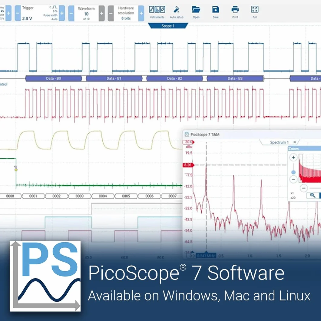 Pico Technology PicoScope 2 Kanal Digitales Oszilloskop 2204A Kit 10 MHz Oszilloskop-Kit inkl. Tastköpfen und PS7 Software für Windows, Mac, Linux mit tragetasche