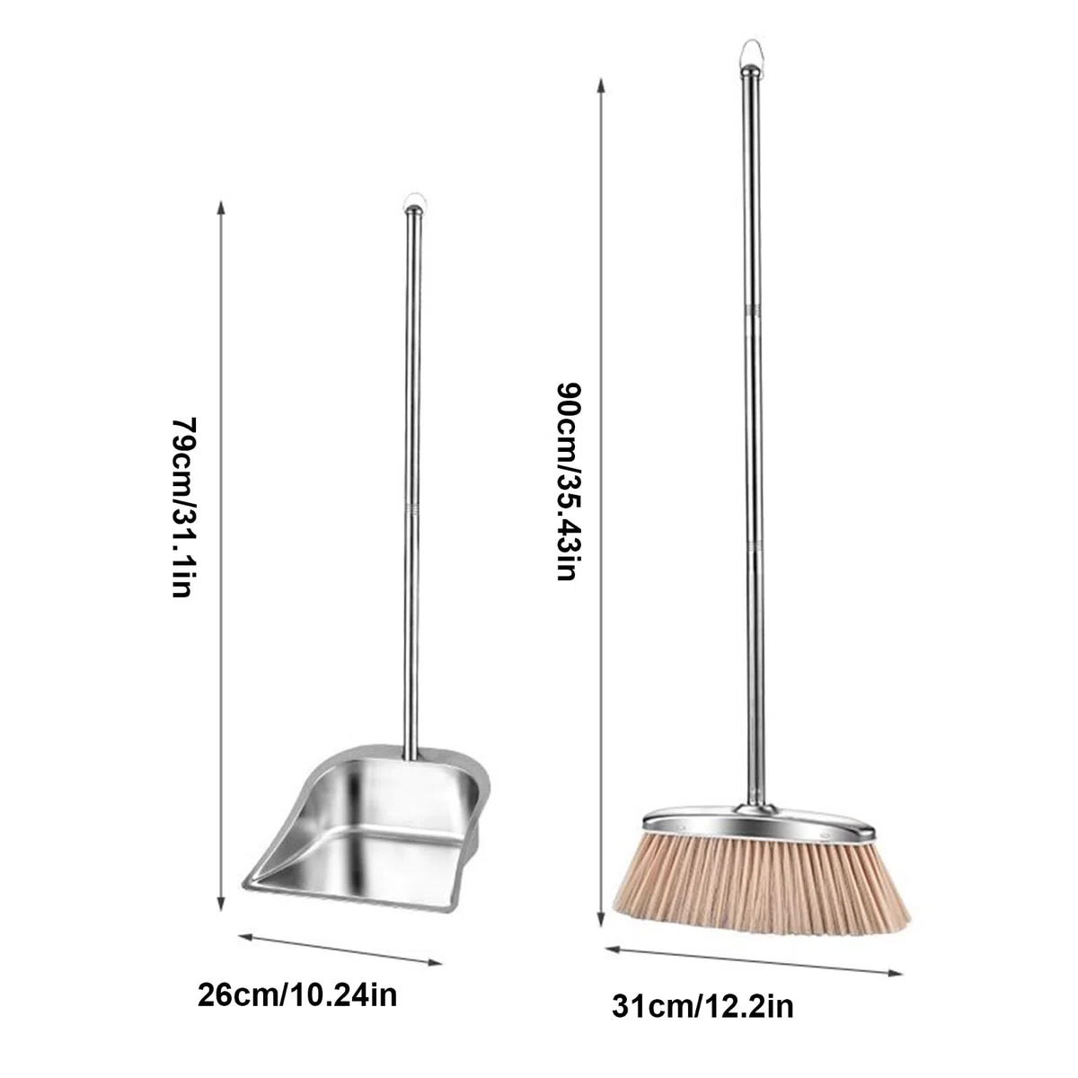 Besen mit Kehrschaufel Combo Set | Hartbodenreinigungsbesen | Bodenreinigungszubehör Edelstahl für Hausbesitzer Wohnung Terrasse Restaurant Arbeitszimmer Hartgarage Schlafzimmer Straße