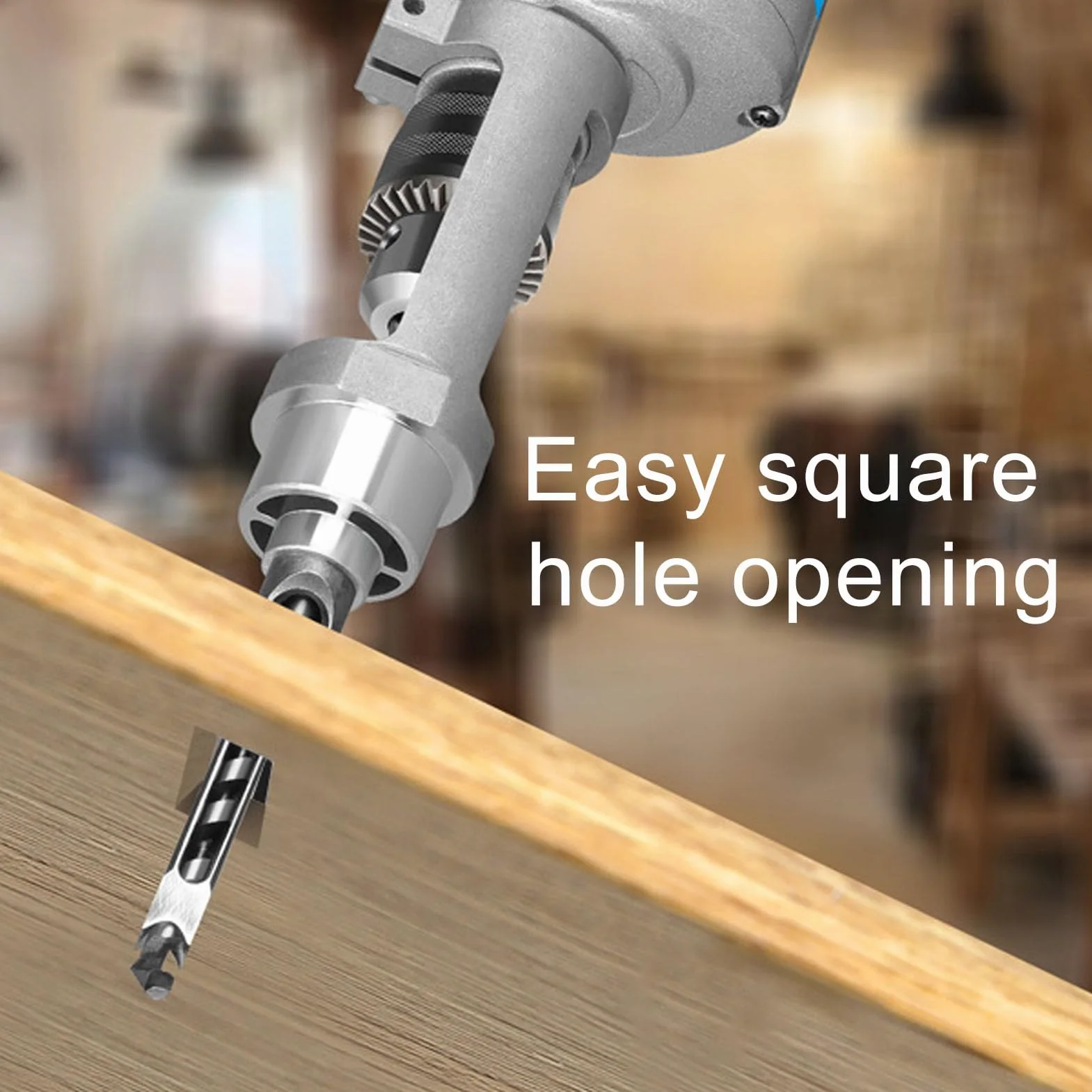 BRRNOO Vierkantloch-Bohrer-Adapter, Klemmquadrate für die Holzbearbeitung, Stemmaufsatz für Bohrmaschine, Holzbearbeitungs-Lochbohrer-Befestigungshalterung, Vierkantloch-Bohrer-Adapter, für
