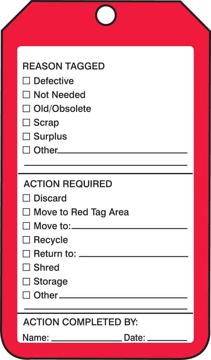 Accuform Signs MMT105CTP Production Control Tag Legend "5S RED TAG", 5,75 x 8,3 x 0,0 cm, PF-Karton, Schwarz auf Rot, 25 Stück
