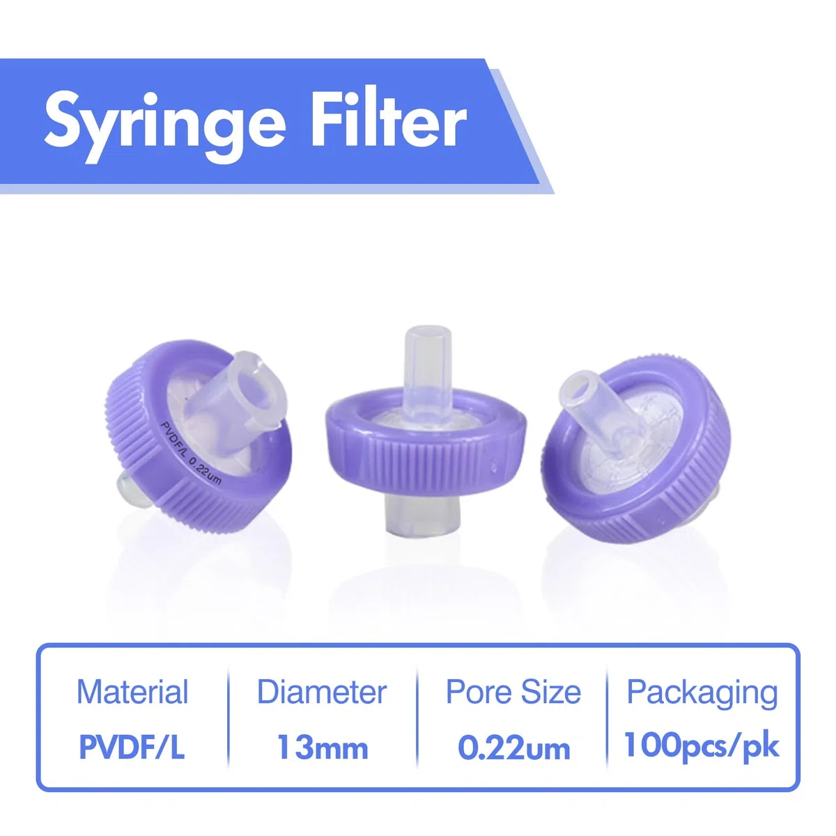 100 Stücke PVDF Spritzenfilter Hydrophilic 0,22 μm Porengröße, 13 mm Membran Durchmesser, Labor-spritzenfilter für die Biomedizinische Wissenschaft, Lila (Fässern Verpackt)