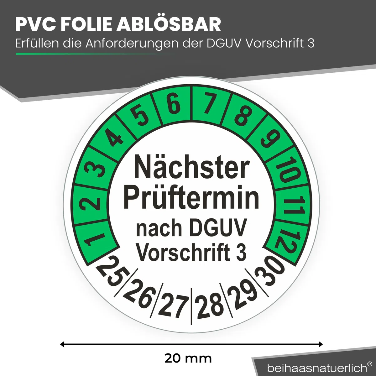 560 Stck Prüfplaketten "Nächster Prüftermin", 20 mm Ø, Prüfetiketten nach DGUV V3, 2025-2030, Prüfaufkleber, E-Check Prüfetikett, Plakette für Elektrogeräte (Grün, 5 Bogen)