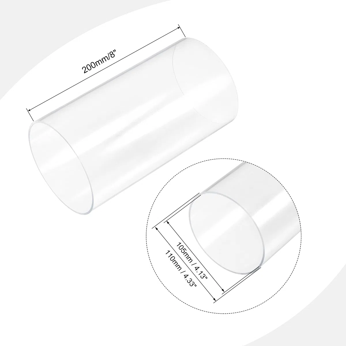 sourcing map PVC Transparent Rohr, Innendurchmesser 105mm Durchmesser 110mm LÄNGE 200mm Acryl Kunststoffrohr für Lampenbau, Stehlampen, Möbel