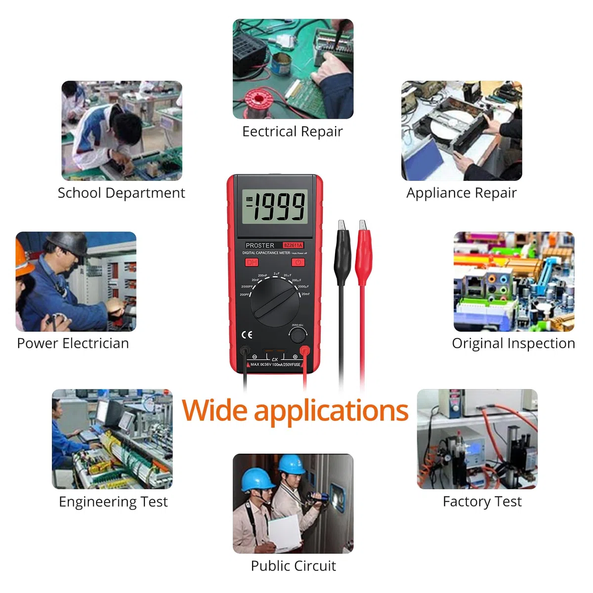 Proster Digitales Kapazitätsmessgerät 200pF-20mF Messgerät Kondensator Handmultimeter Tester für Anfänger mit drehbarer LCD-Anzeige