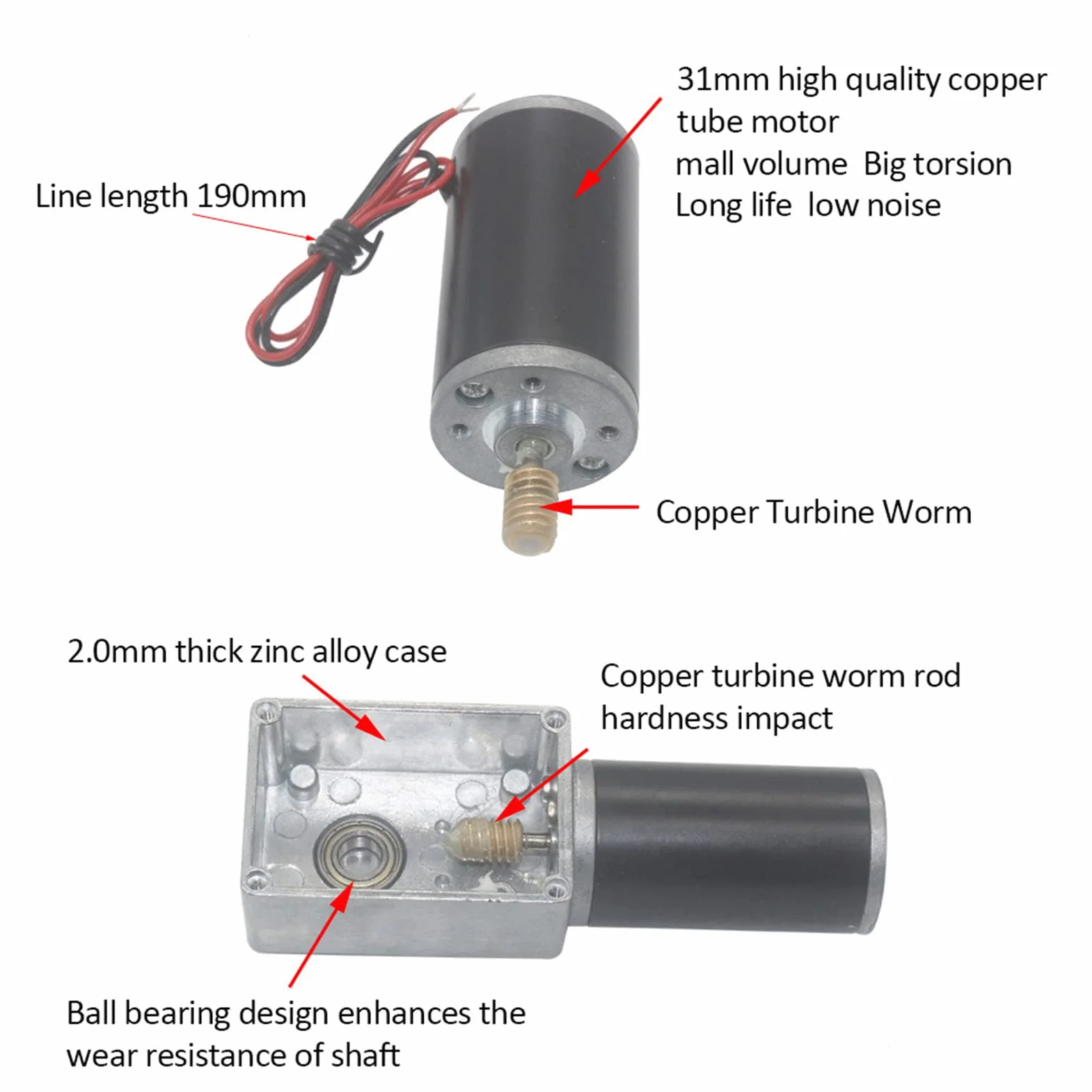 Pissente DC Getriebemotor, 12V, 8mm Welle, 12 U/min, Reversibel, Hoher Drehmoment