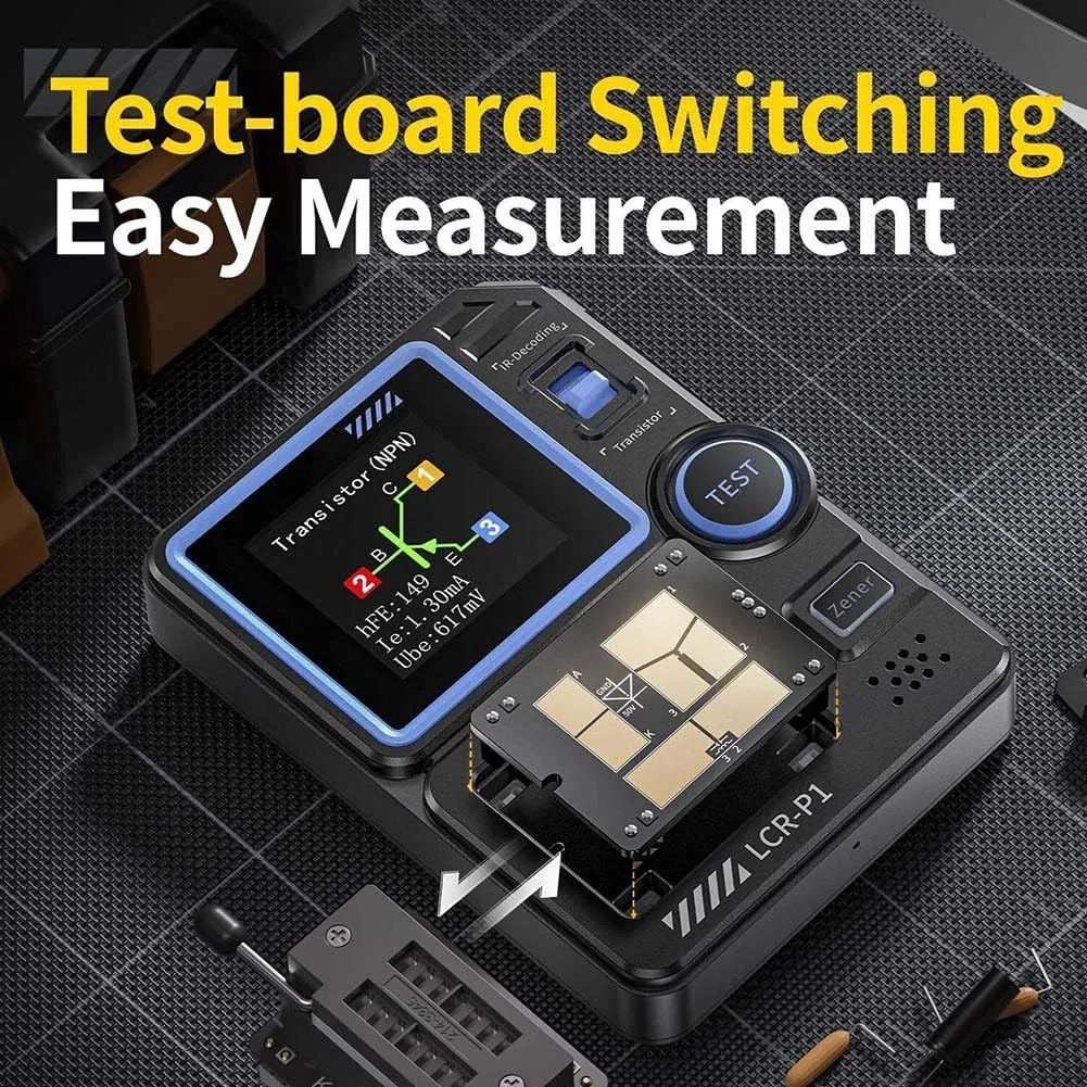 LCR-P1 Komponententester, automatische Identifizierung für Transistoren, MOSFET-Kondensatoren, LCR/ESR-Messgerät mit Grafik-LCD- und USB-Export, 5 V/1 A Aufladung