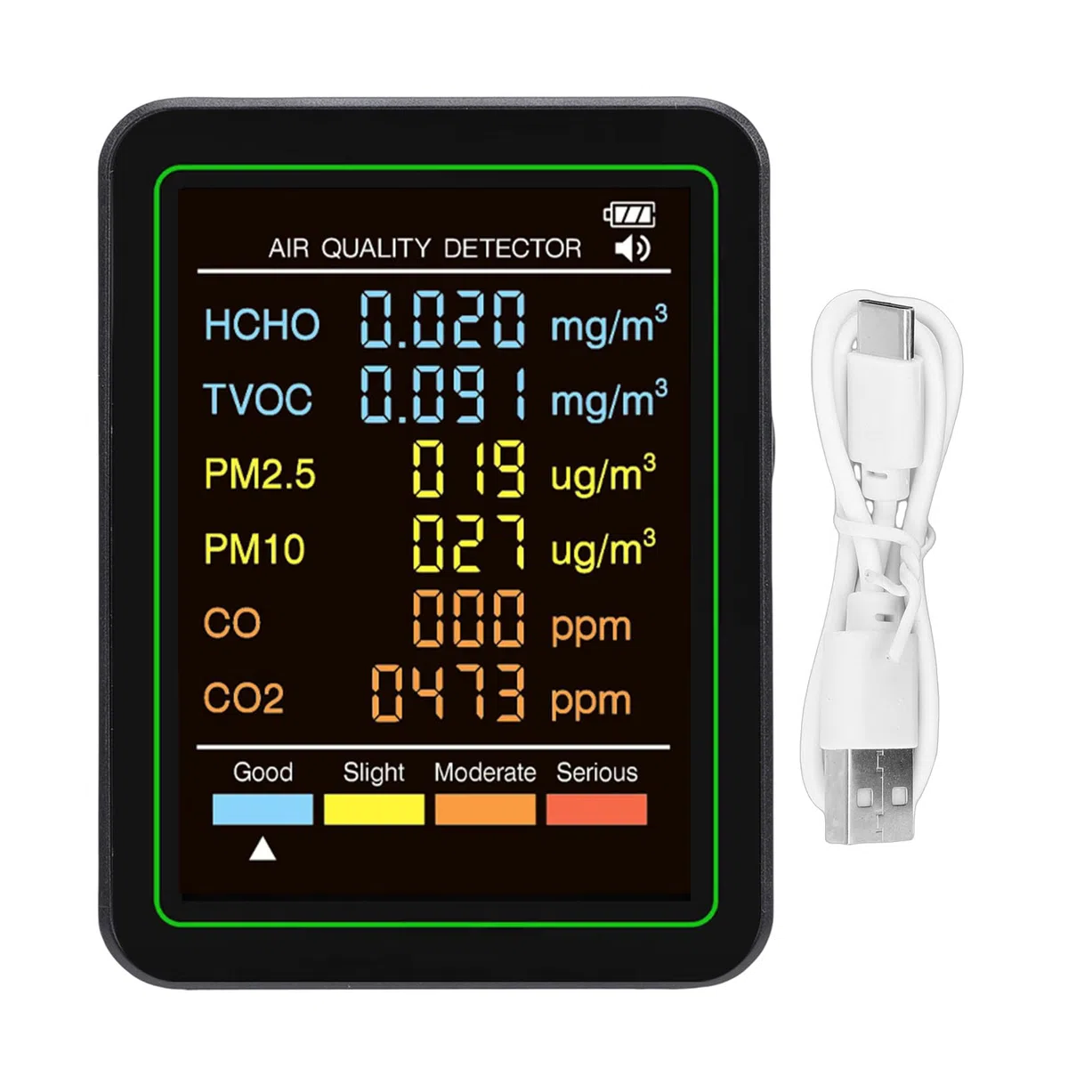 Luftqualitätsdetektor, 5-in-1-CO2-TVOC-HCHO-Temperatur-Feuchtigkeitsmonitor mit Echtzeiterkennung und Farbindikatoren, für die Prüfung der Luftqualität in Innenräumen Im Home