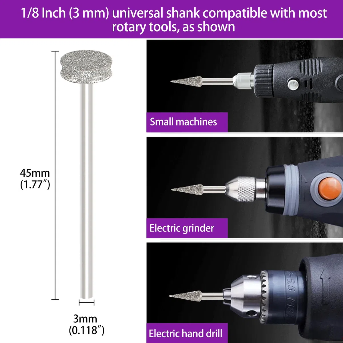 52 Stück Diamant Fräser Set,Diamant Fräser,Kompatibel mit Dremel Schleifaufsätze Rotary Tool Zubehör mit 1/8"(3mm) Schaft Passform für Stein Glas Keramik Schnitzen,Schleifen,Polieren,Gravieren,Bohren