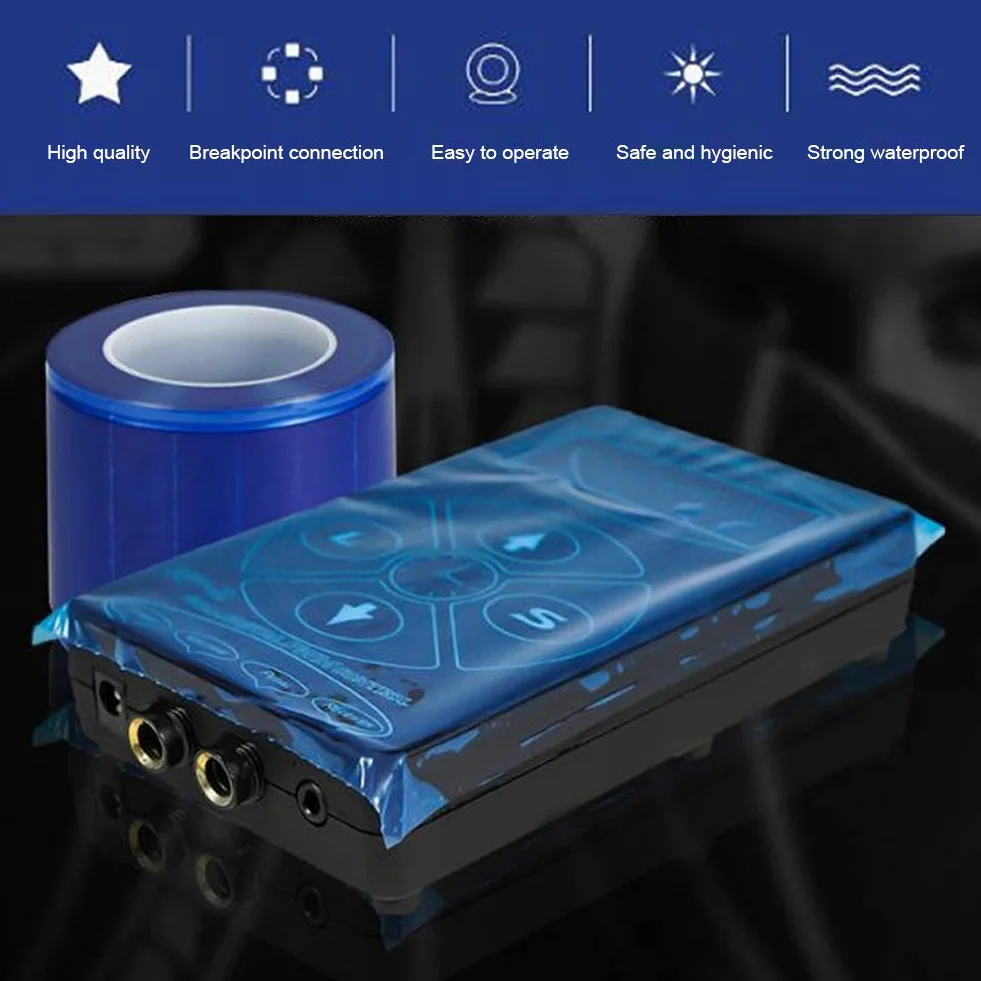 Tattoo Barriere Folie, Tattoo Reinigungsfolie Tattoo Ausrüstung Schutzfolie Selbstklebend Breakpoint Blau transparent 1200 Blatt pro Rolle Waterpro