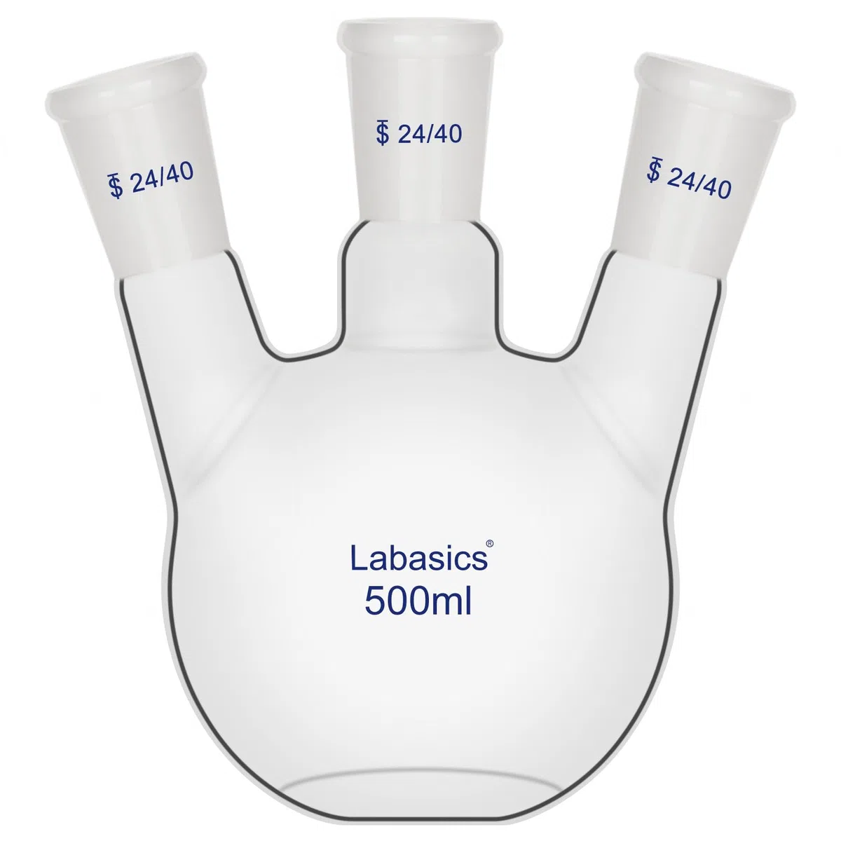Labasics 3-Hals-Kolben mit Rundboden, Borosilikatglas, 24/40 Schliffe, für Laborexperimente, Destillation und Rückfluss, 500ml