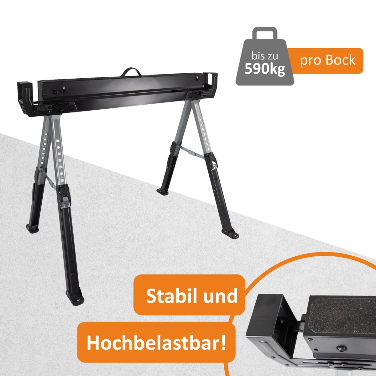 Lemodo Premium Arbeitsbock höhenverstellbar | Klappbock 2er Set | Montagebock mit 590 kg Tragkraft | Unterstellbock mit verstellbaren Halterungen an der Seite