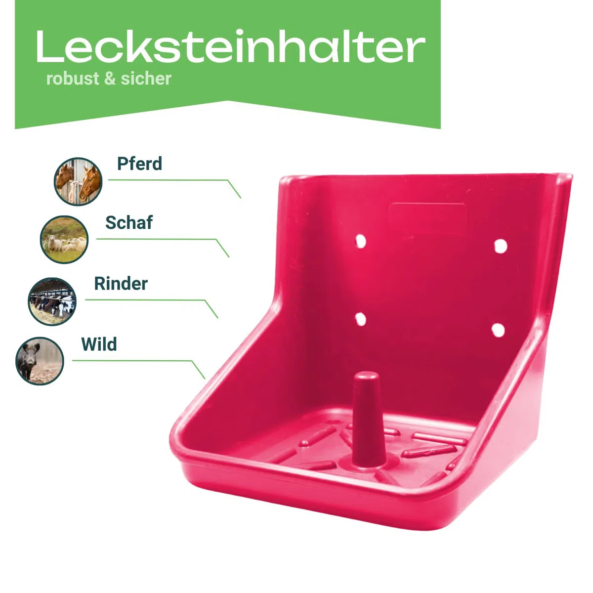 5er Pack Lecksteinhalter Pferd pink - für 10 kg Lecksteine ohne scharfe Kanten - stabiler Salzsteinhalter bruchsicher aus Kunststoff für Pferde, Rinder, Wild - für Hof & Stall
