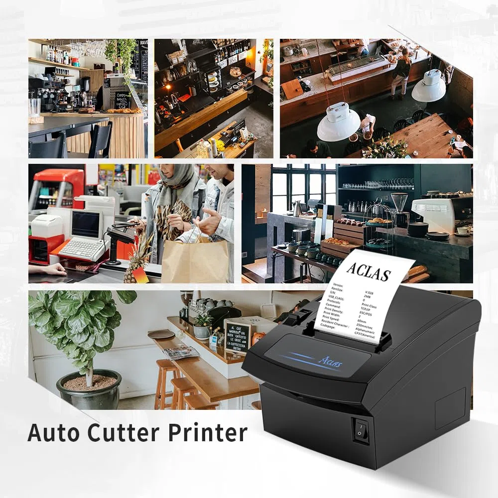 ACLAS Thermodrucker 80mm Quittungsdrucker Auto-Cut Bondrucker mit ESC/POS für registrierkasse kassenschublade (250mm/sec, USB + Ethernet)