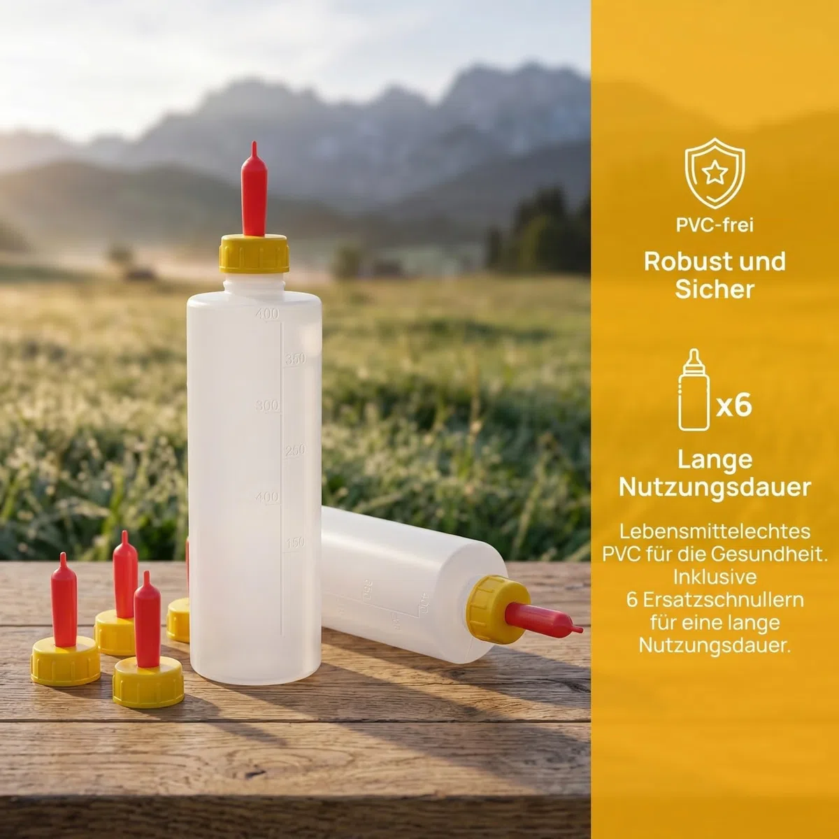 Cabilock 4 Stücke Lamm Milchflasche, 400ml Aufzuchtflasche mit 4 Milch Trinken Nippel, Stillflasche für Lämmer Ziegen und Kälber, Tierfütterung Flasche für Neugeborene Nutztiere