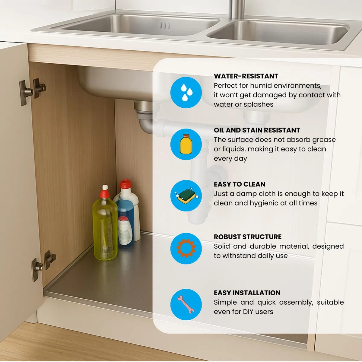 Evotrade Aluminium-Schutz für Küchenunterschrank – Untertischplatte mit Aufkantung, wählbare Maße 562/862 / 1162 mm (562 x 530 mm)